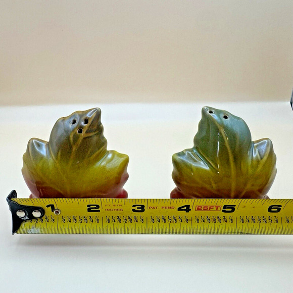 Porcelain Maple Leaf Salt and Pepper Shakers Large Painted Glazed - Picture 5 of 5